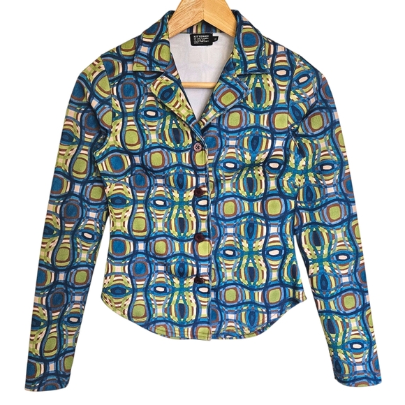 Kitterick Retro Green Blue Collared Button Down Shirt - Picture 1 of 5